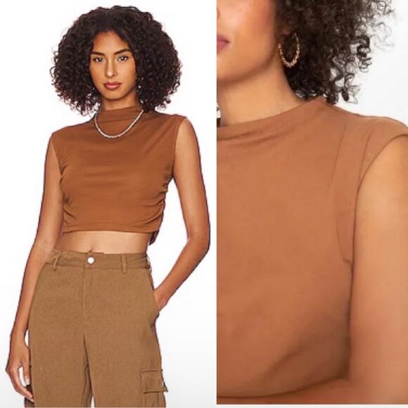 Callahan Revolve Reina Ruched High Neck Top Iced Coffee Brown Size S New $98 - Picture 1 of 4